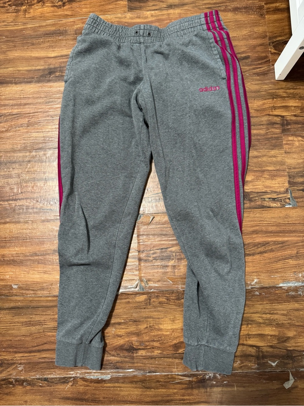 Adidas Gray Sweatpants with Raspberry Stripe